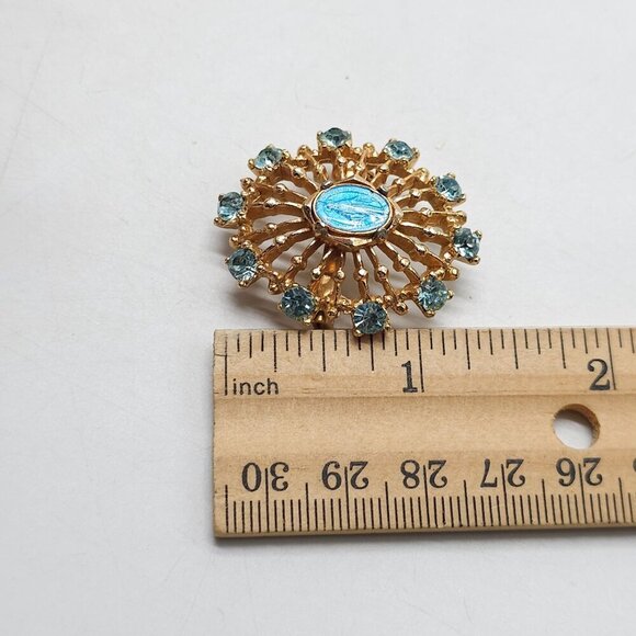 Vintage 1950s Immaculate Mary Brooch With Blue Rhinestones Religious Design - Picture 4 of 4